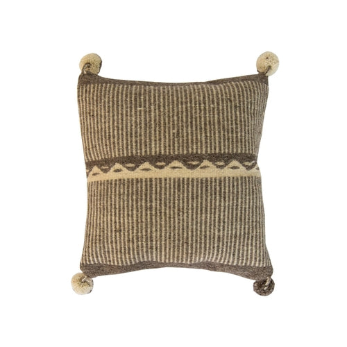 Beige Wool Pillow Cover with Mountains.