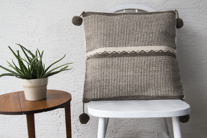 Beige Wool Pillow Cover with Mountains.